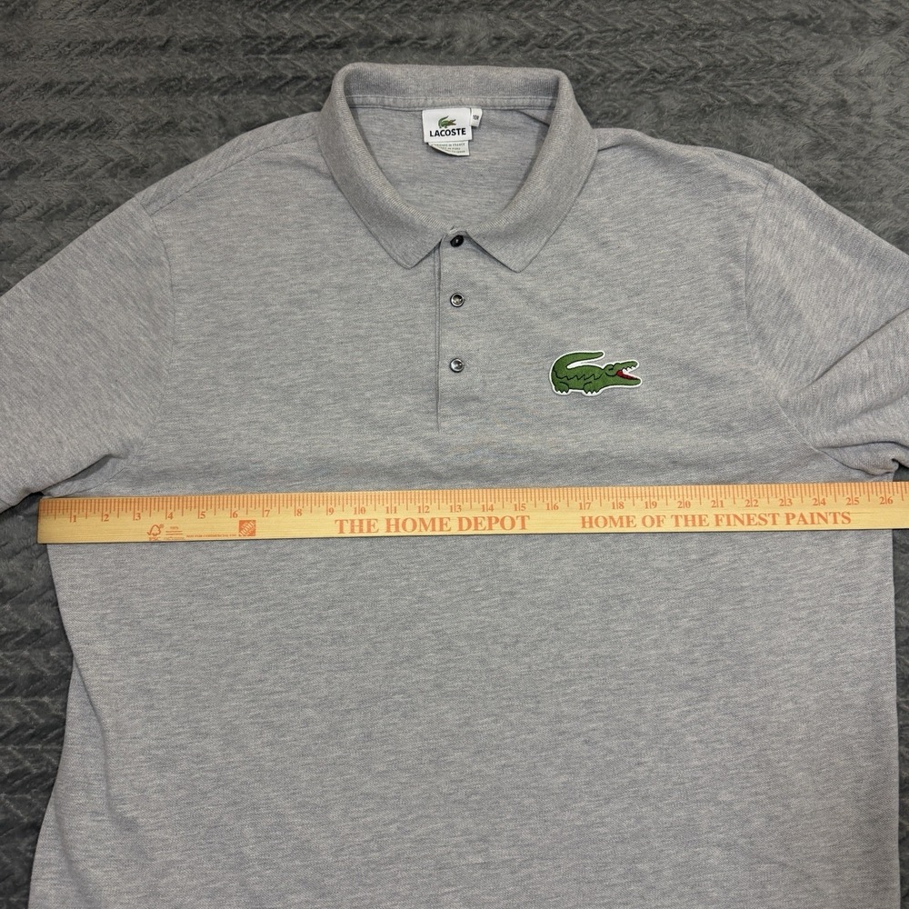 Lacoste Polo Shirt Men 10R Gray Collared Short Sleeve Big Embroidery Boxy Fit - Picture 5 of 11